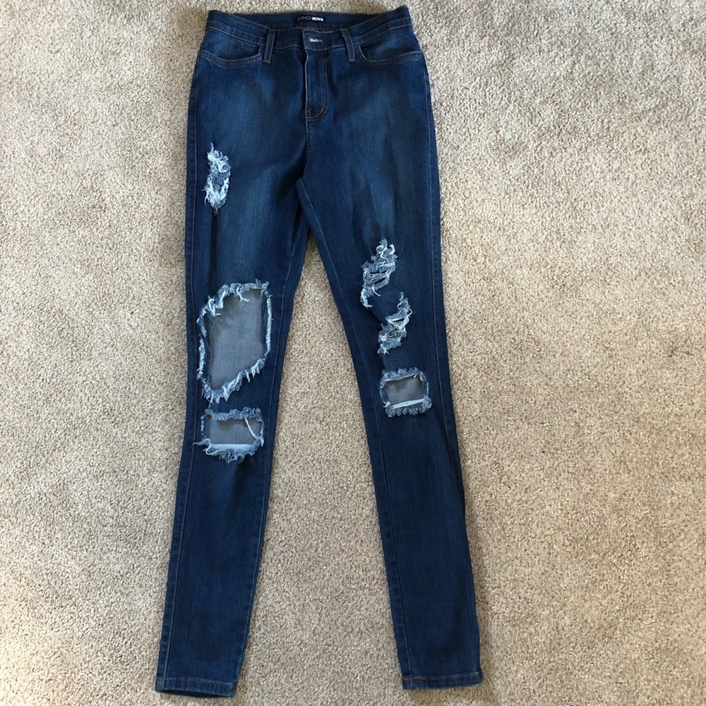 Fashion Nova Dark Wash Ripped Skinny Jean